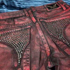 Robins Jeans, Red/black, waist 30-31 and inseam 30.